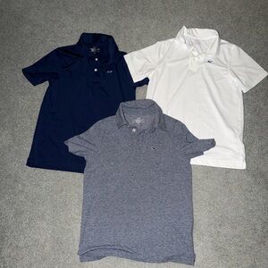 Vineyard Vines Boys Performance Polo Shirts Trio - Navy Stripe, White and Blue